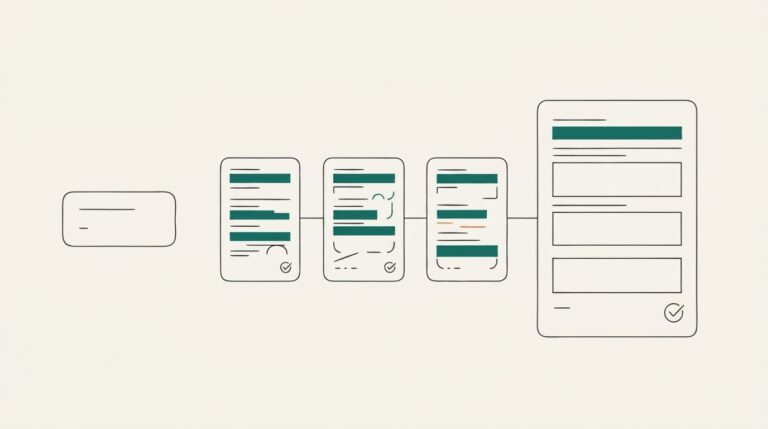 Redaktionelle Prozessgrafik mit einer einzelnen Promptkarte, mehreren Arbeitsschritten und einer fertigen Artikelfassung